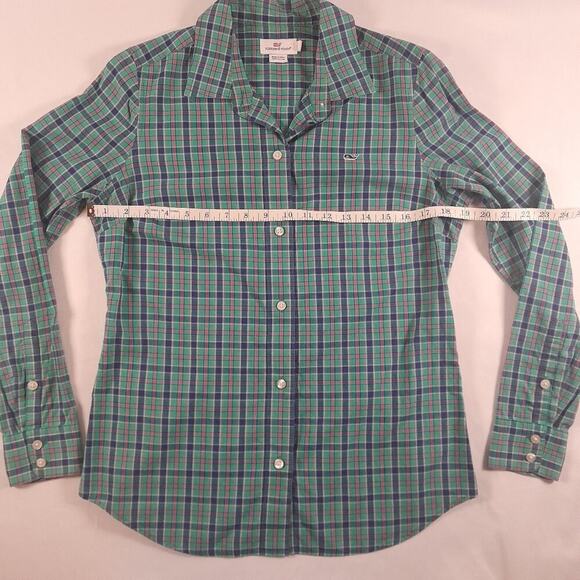 Vineyard Vines Turquoise Cotton Plaid Button Down Shirt Women 4 Preppy Academia - Picture 5 of 7